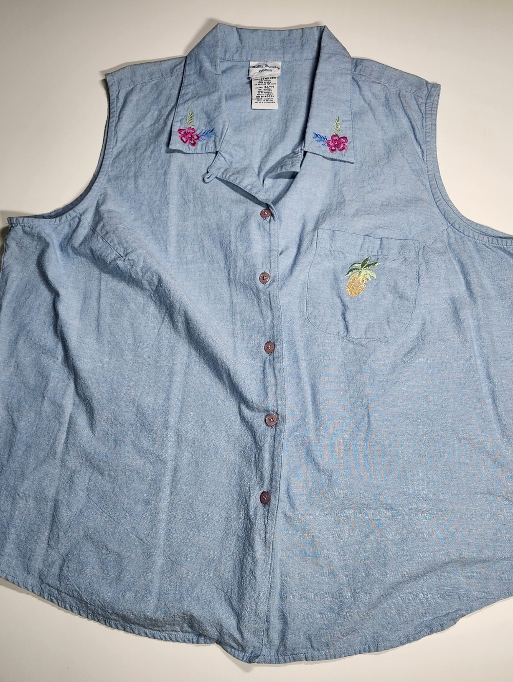 Lemon Embroidered Denim Vest Plus Size 22W 24W Cottagecore Fruit